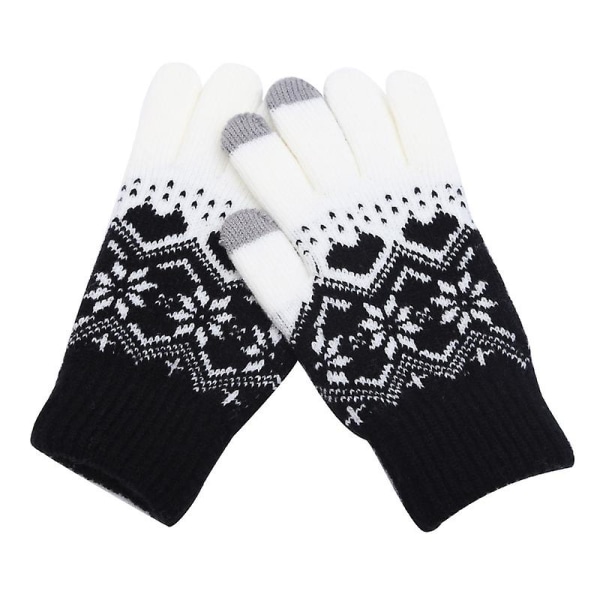 Women's Gloves Touch Screen - 1/2 Dual Touch Winter Knit Gloves Snowflake Print Warm Unisex Mobile Phone Sms Gloves Warm Touch Screen Gloves2pcs-black