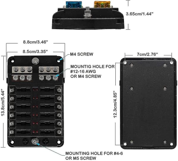 12v Marine Sikringsblok: 12-vejs Bladsikringspanel Med Jordforbindelse & 12 Volt Sikringsboks