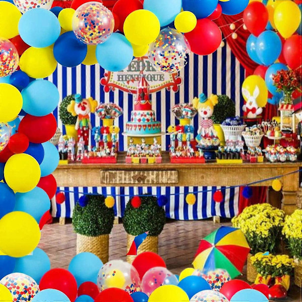 105 Pakke Røde Blå Gule Latex Balloner og Regnbue Multifarvet Forfyldte Konfetti Ballon til Karneval Babyshower Bryllup