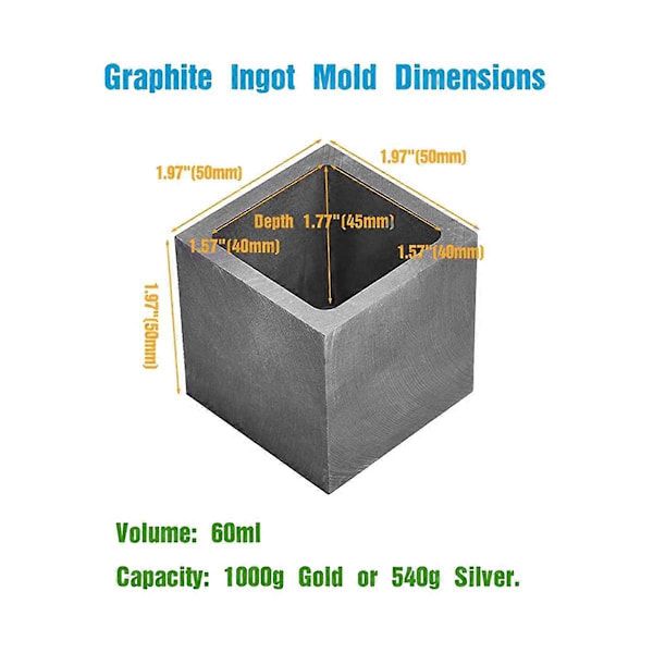 Ingotform, 60 ml Kapacitet Digelform, 3-pak Metalstøbeforme (5 x 5 x 5 cm - 1000 g Guld)