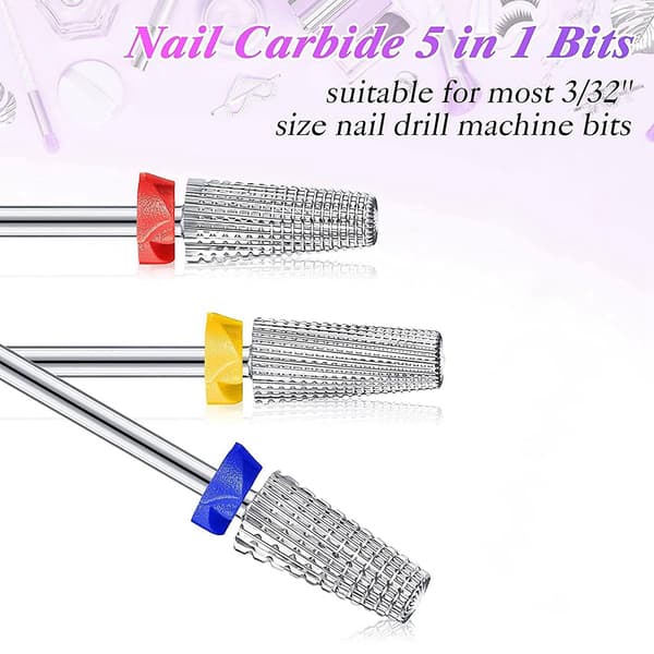 3 stk. Neglekarbid 5 i 1 Bit Multifunksjonell Konisk Forming Neglebor Karbid Neglebor Bit U