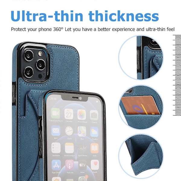 iPhone 13, Plånboksfodral - Smalt Syntetiskt Läderkortfodral med Canvas Twill-Stil Finish & 2 Kreditkortsfack [BLÅ]