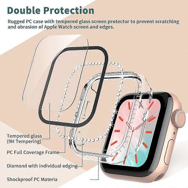 [2-pack] Skal kompatibelt med Apple Watch Series 3/2/1 42mm med inbyggt skärmskydd i härdat glas, Bling Crystal Diamond Face Cover för kvinnor