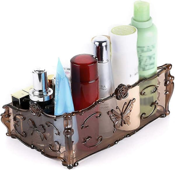 3 Rums Skrivebords Makeup Organizer Kosmetik Opbevaringsstativ Sommerfugl Holder til Kommode og Badeværelse Brun