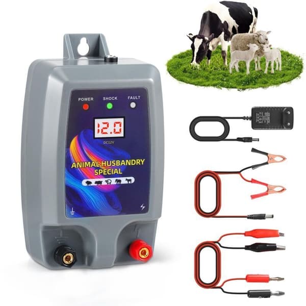 10KM Elektrisk Gjerde. 12V Elektrisk Gjerde Energizer for Husdyr, Dyr, Gårder, Elektrisk Kontroller. Perfekt Beskyttelse for Beite