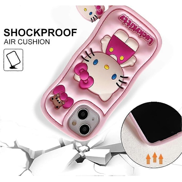 Tecknat Silikonfodral för iPhone 14 Pro Max, Sött Roligt Kawaii Kitty Katt Djur Karaktär Mobilskal 3D-skydd Mobilskal för Barn Flickor och Kvinnor