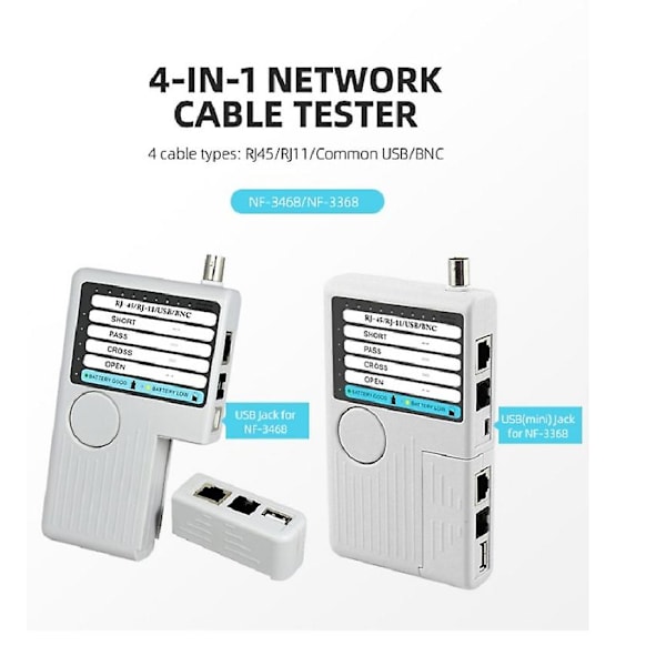 Noyafa Nf-3368 4-i-1 Nettverkskabel Kontinuitetstester Rj45/rj11/usb/bnc Lan Kabel Cat5 Cat6 Wiremap
