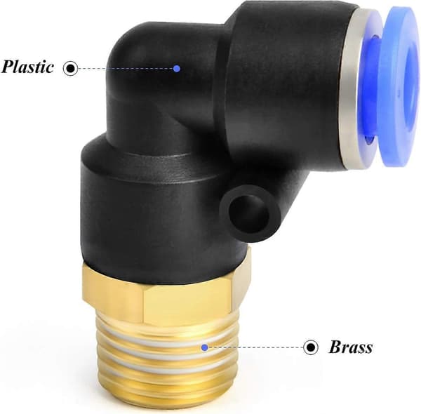 Rörmuff Vinkel 6mm Rör OD x 1/8 BSP Push-to-Connect Kopplingar PL6-01 (2-pack)