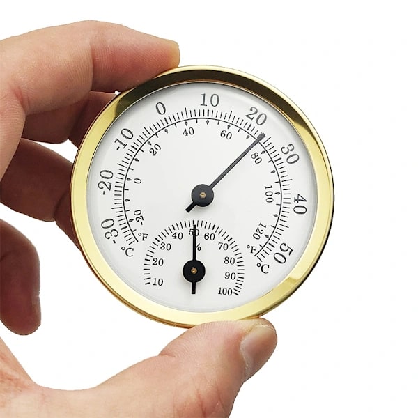 Analogt hygrometer temperaturmåler innendørs termometer gull
