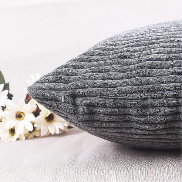 Pudebetræk Bløde Dekorative Stribede Fløjlsbukser Fløjl Firkantet Pyntepude Sofapudebetræk Sæt Sofa, Sæt Med 2, 18x18 Tommer (45cm), Mørkegrå