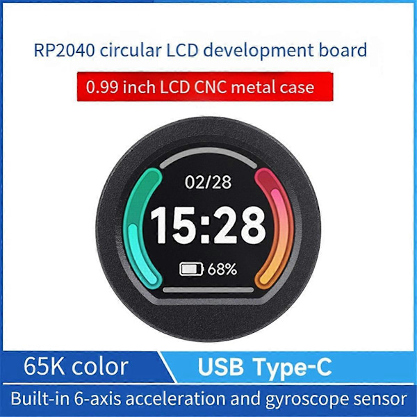 RP2040 Mikrokontroller MCU Kort 0.99-tums Rund LCD-skärm Gyrosensor 65K Färg Accelerometer CNC Metallhölje