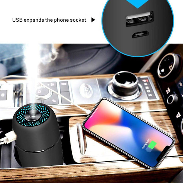 USB-bilfuktare 200 ml Mini bärbar luftfuktare med 7 färger LED nattlampa Tyst justerbar Mi
