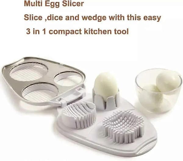 3 i 1 Eggdeler for hardkokte egg, kraftig, multifunksjonell egg- og matkutter