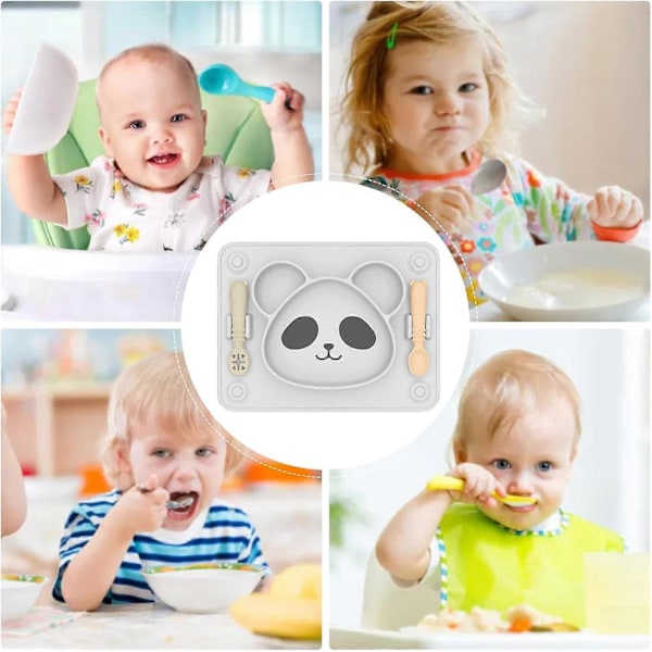 Silikoninen imukuppilautanen - Söpö Panda-kuvioinen silikoninen vauvan lautanen | Silikoninen vauva