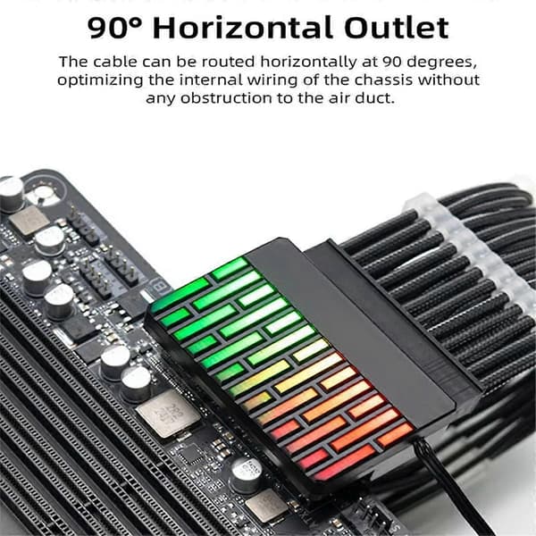 ATX 24-Pins 90° Strømkonektor Adapter 5V 3-Pins ARGB 24-Pins Hun til Han 90° Strømadapter DIY til Desktop PC Sort