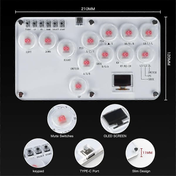 Fighting Stick Controller Farverig RGB Lys Fighting Spil Arkade Spil Tastatur til PC Switch