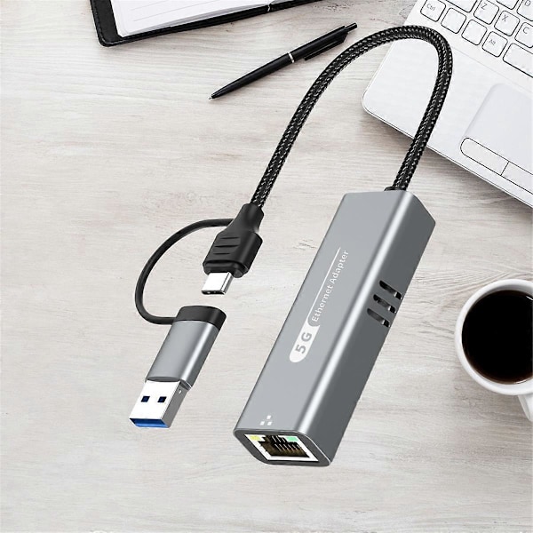 USB 3.2 til 5Gbps Ethernet-adapter RTL8157 5000Mbps RJ45 Nettverkskonverter for bærbar PC Støtter 5G, 2.5