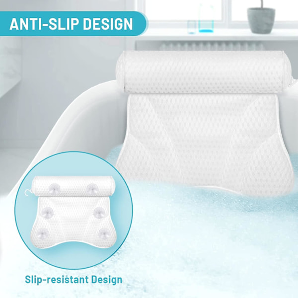 Badekarputer, 4D Air Mesh badekarpute med 6 kraftige sklisikre sugekopper, ergonomisk badekarpute for spa for å støtte nakken