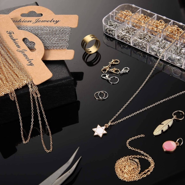 Smykkekjeder for å lage smykker, med 1000 hopperinger og 40 hummerspenner for smykkekjede