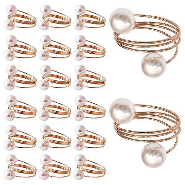 20pack Rose Gold Napkin Rings, Pearl Napkin Ring Set, Metal Spring Napkin Holder Table , Napkin Rin