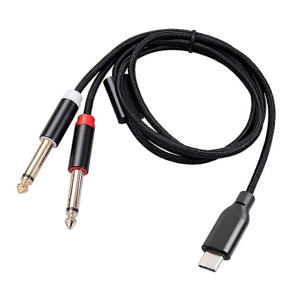 USB C til Dobbel 6.35mm Stereo Y Splitter Kabel, TRS Lydkabel for Smarttelefon, Nettbrett, Laptop, Forsterker