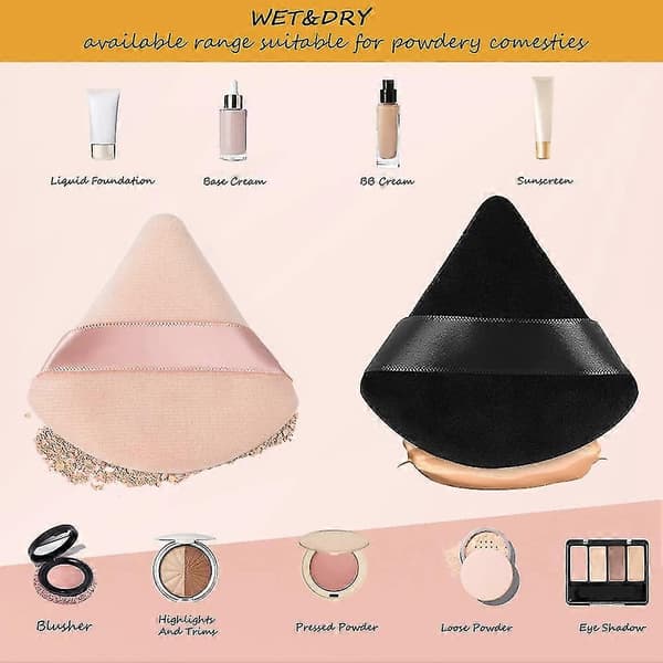 6 Triangle Puderpuffar, sminkpuff för ansiktspuder, velour Triangle Svampar för Banmo