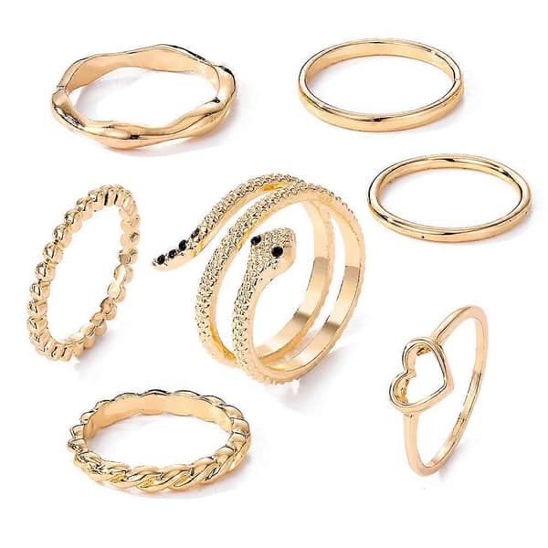 Ring Sett Gull Knokeringer Enkle Stable Ringer for Kvinner og Jenter 7 Deler