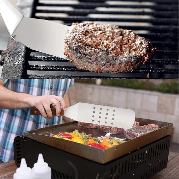 Spatelset i rostfritt stål för matlagning och grillning, släta och perforerade spatlar, 3 st