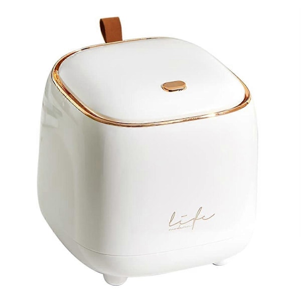Mini Bänkskiva Soptunna, Avfallstunna med Trycklock, 0,5 Gallon/1,5 Liter Papperskorg Soptunna Dispenser, Vit