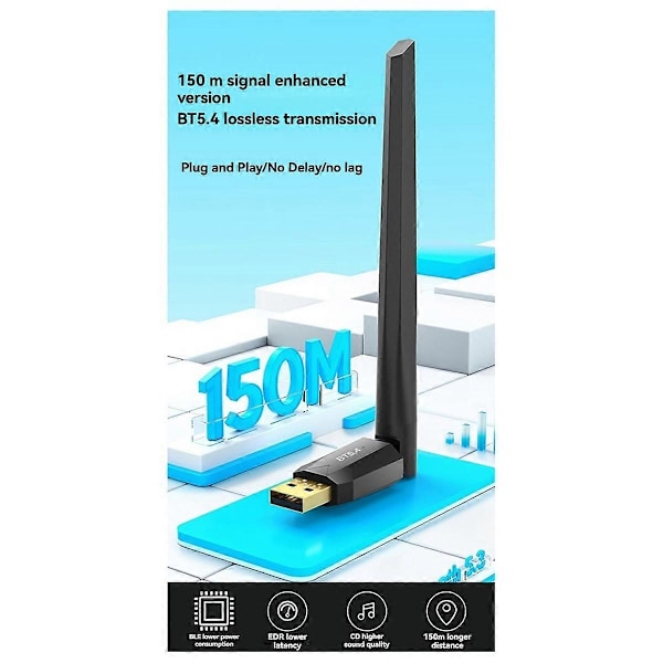 150m USB Bluetooth 5.4 Adapter Drivrutinsfri Bluetooth Adapter Dator USB Bluetooth Dongel