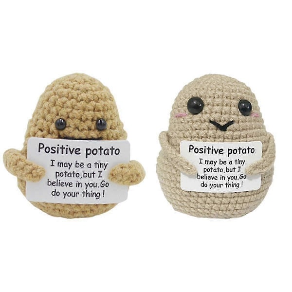 2 st Positiva Potatis Mini Stickade Potatisdockor med Positiva Bekräftelse Kort, Handgjorda Ull Plysch Leksaker