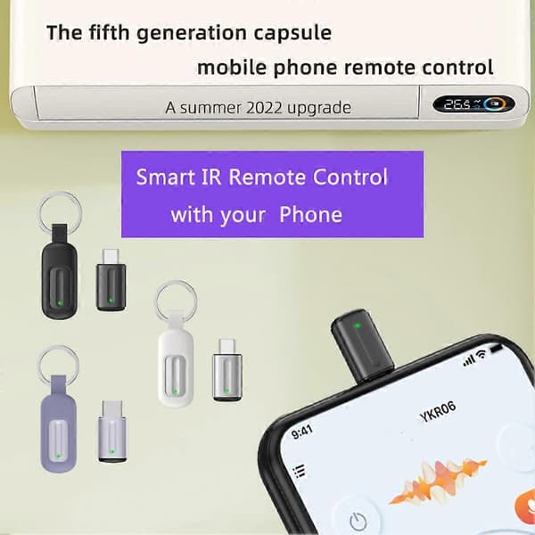 Smarttelefon IR Mini Adapter Type C/Micro USB Grensesnitt Smart App Kontroll Trådløs Infrarød Telefon Universell Fjernkontroll Silver
