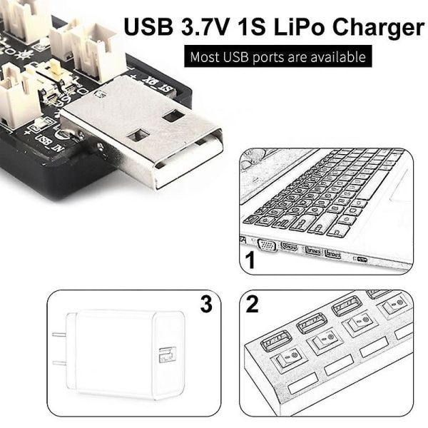 1s Lipo batteri usb oplader 3.7v/4.20v 6 kanals 1s Lipo oplader - Jst 1.25 Jst-ph 2.0 Mcx Mcpx Con