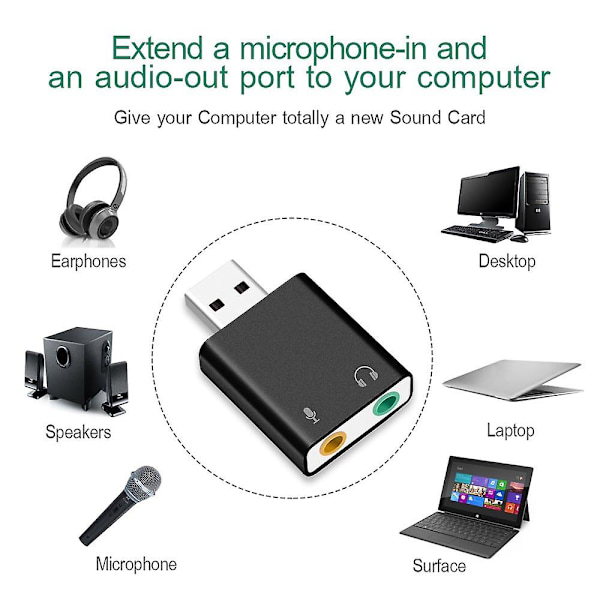 Äänikortti USB Audio Interface Kuulokeadapteri Äänikortti Mikrofoni Kaiutin Kannettava Tietokone Ulkoinen Äänikortti