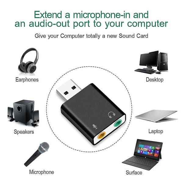 Lydkort USB Audio Interface Hovedtelefonadapter Lydkort Til Mikrofon Højttaler Laptop Computer Eksternt Lydkort