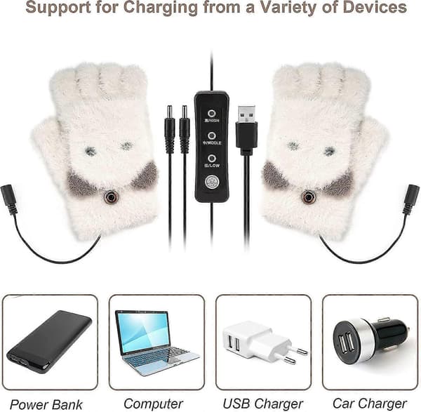 USB Oppvarmede Hansker Kvinner Oppvarmede Hansker Fingerløse Oppvarmede Hansker Myke Varme USB Hansker Beste Vintergavevalg, Vaskbare
