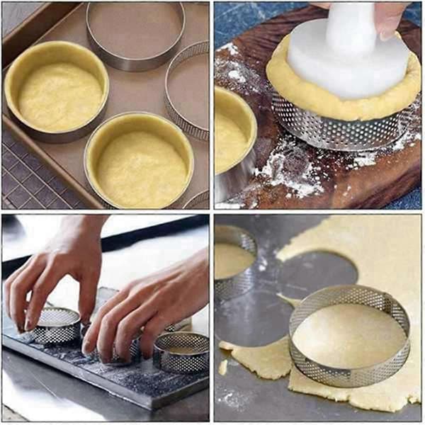 8 stk. 10 cm Cirkulær Tærtering Pizza Dessert DIY Rustfrit Stål Perforering Frugttærte Kage Mousseforme Bageform Værktøj