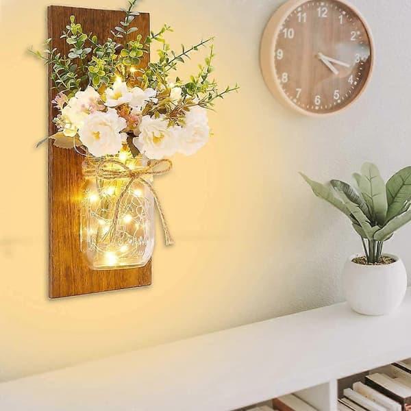 Grå Rustik Vägglampa för Heminredning, Chic Väggdekoration, Sidenhortensia, Järnkrokar för Hemmet