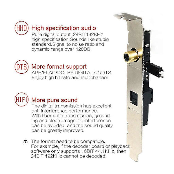 Uppgradera ljud Digitalt ljudkort 24bit 192khz Spdif Dotterkort Optisk fiber-QH