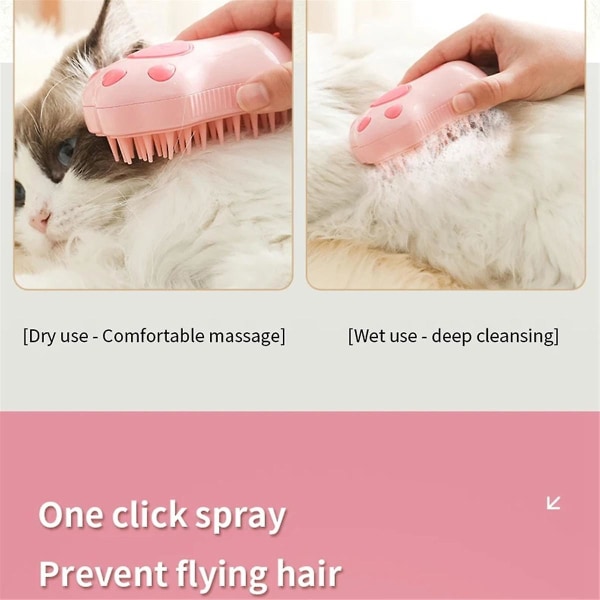 1 st Cat Steamy Brush Dog Massage Kam Inbyggd elektrisk vattenspray Mjuk silikon Husdjurshårborttagning