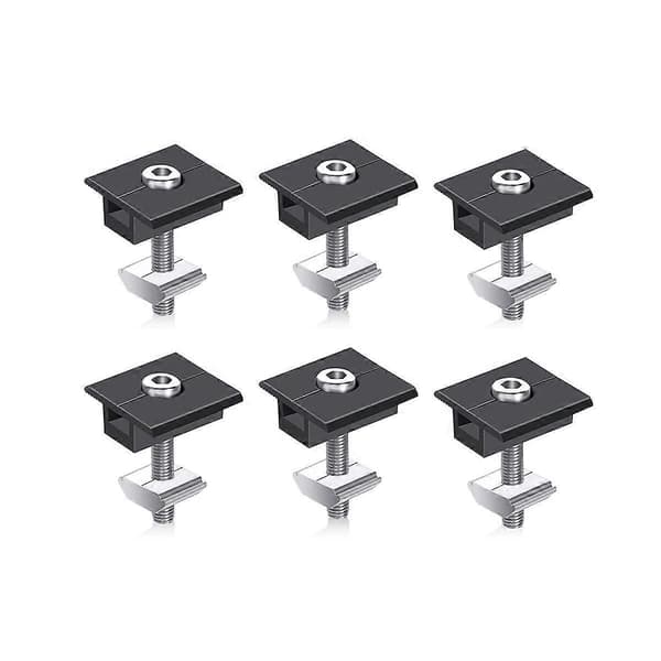 6-pack Centerklämma 30mm Svart T-formad Centerklämma Fotovoltaisk Justerbar Solpanel Centerklämma