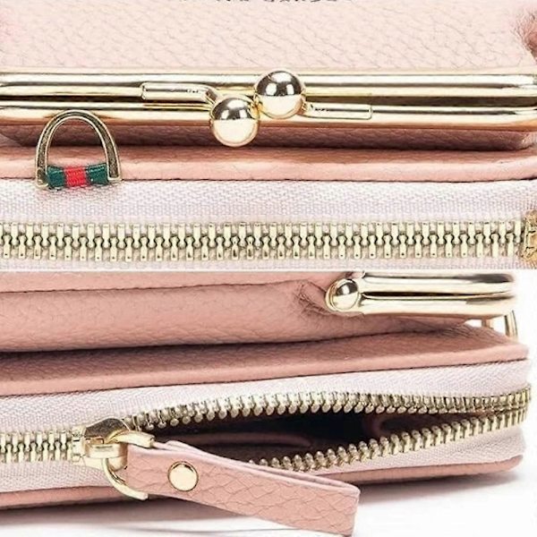 Indefinitet Dam Sling Crossbody-plånbok, Declrationun Broderad PU-läder Gray