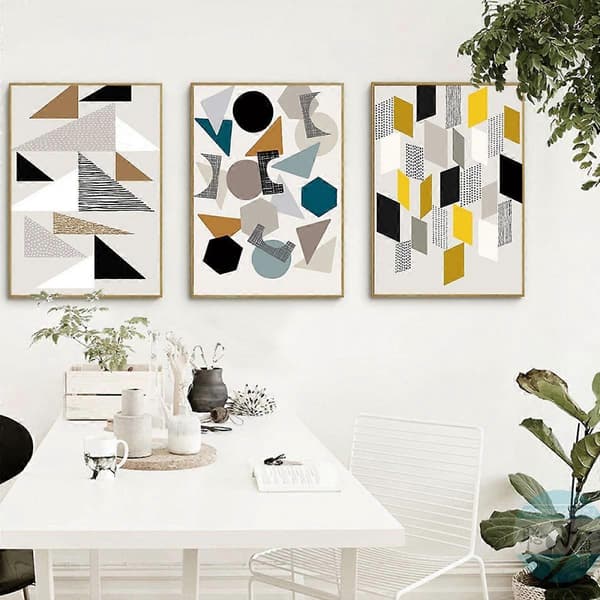Wekity 3D Geometrisk Patchwork Väggkonst Canvas Print Poster, Enkel Abstrakt Konst Ritning Dekoration för Hem Vardagsrum Sovrum Kontor och Barnrum