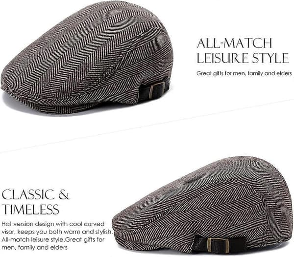 Herre Flat Caps Beret Tweed Klassisk Tweed Kasket Coffee Herringbone