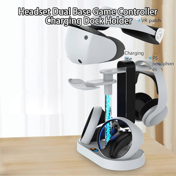 Spilcontroller Oplader Magnetisk Blændende RGB Lys Glas/Headset Understøttende Headset Dobbelt Base Spilcontroller Opladningsdock Holder til PS VR2