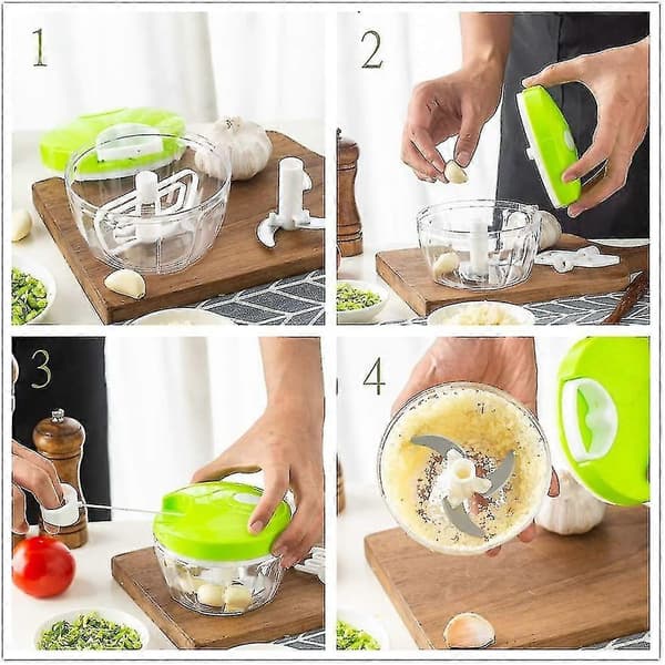 Lökhackare med dragfunktion och 3 rostfria blad för lök, grönsaker, frukt, vitlök, örter