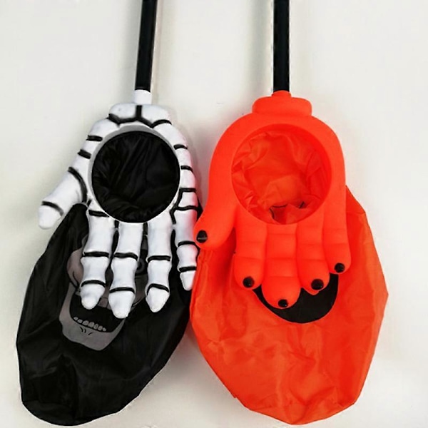 Temppu vai herkku -pussi - karkkipussi kepillä, saalispussi, Halloween-pussi, kallokuvio, Halloween-asuvarusteet, pelottavat juhlatarvikkeet