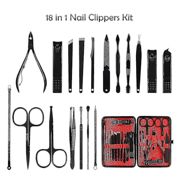 Manikyrset 18 delar Nagelset Nagelknipsare Kit Professionell - Pedikyrset i rostfritt stål -T