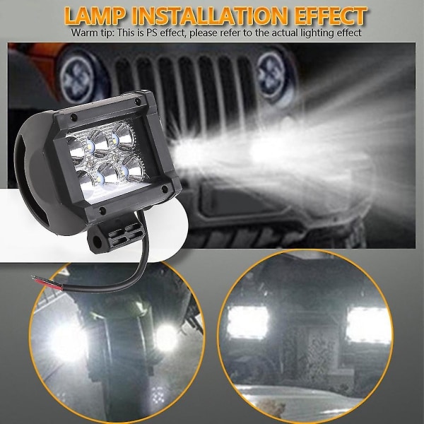 2x offroad led bar 18w firkantet led arbejdslys til bil lastbil båd 4" spotlight