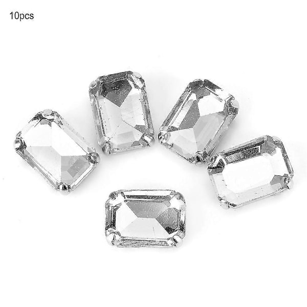 10 st Rektangulära Sy Strass Glas Kristall Klo DIY Klädtillbehör (vit)